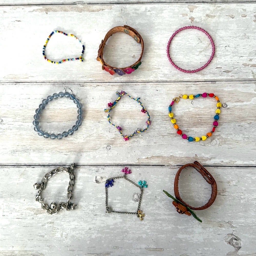 Girls Tween Teen Set of 9 Bracelets Anklets Jewelry Bundle Lot Assorted Brands